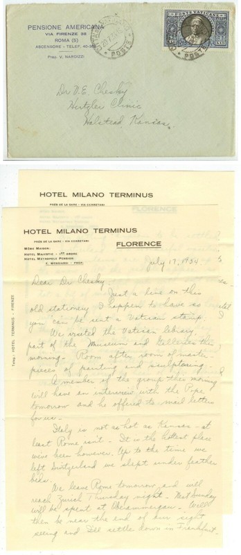 1934 Vatican Sc 29 solo cover with Hotel Milano Terminus letterheads to Kansas