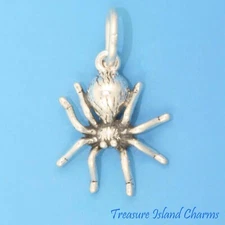 Small Hairy Tarantula Spider 3D 925 Sterling Silver Charm Halloween 11mm
