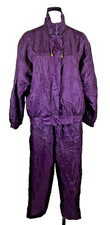 Vintage Laura Katherine Purple Womens Tracksuit 2 Piece Jacket Pants sz S SILK