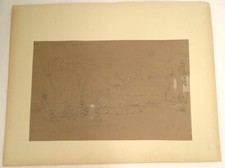 Drawing Th. Gudin Characters Village Mosque Constantinople Turkey 19th