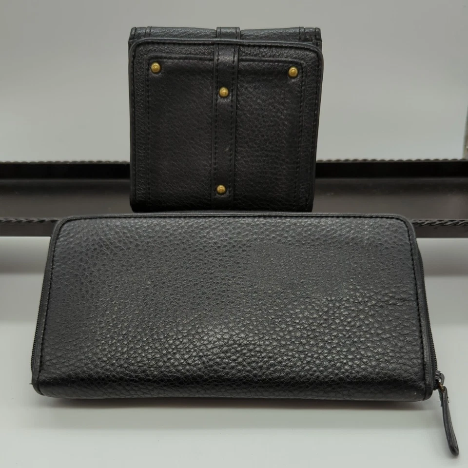 2 Kate Landry Black Leather Full & Mini Matching Wallet Set, Brass Accent/Tassel - Image 2 of 4