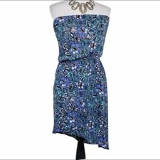 Express S strapless blue floral asymmetric dress
