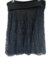 Wet Seal Black Foldover Waist Skirt Lace Overlay Sz Large Whimsygoth Y2K