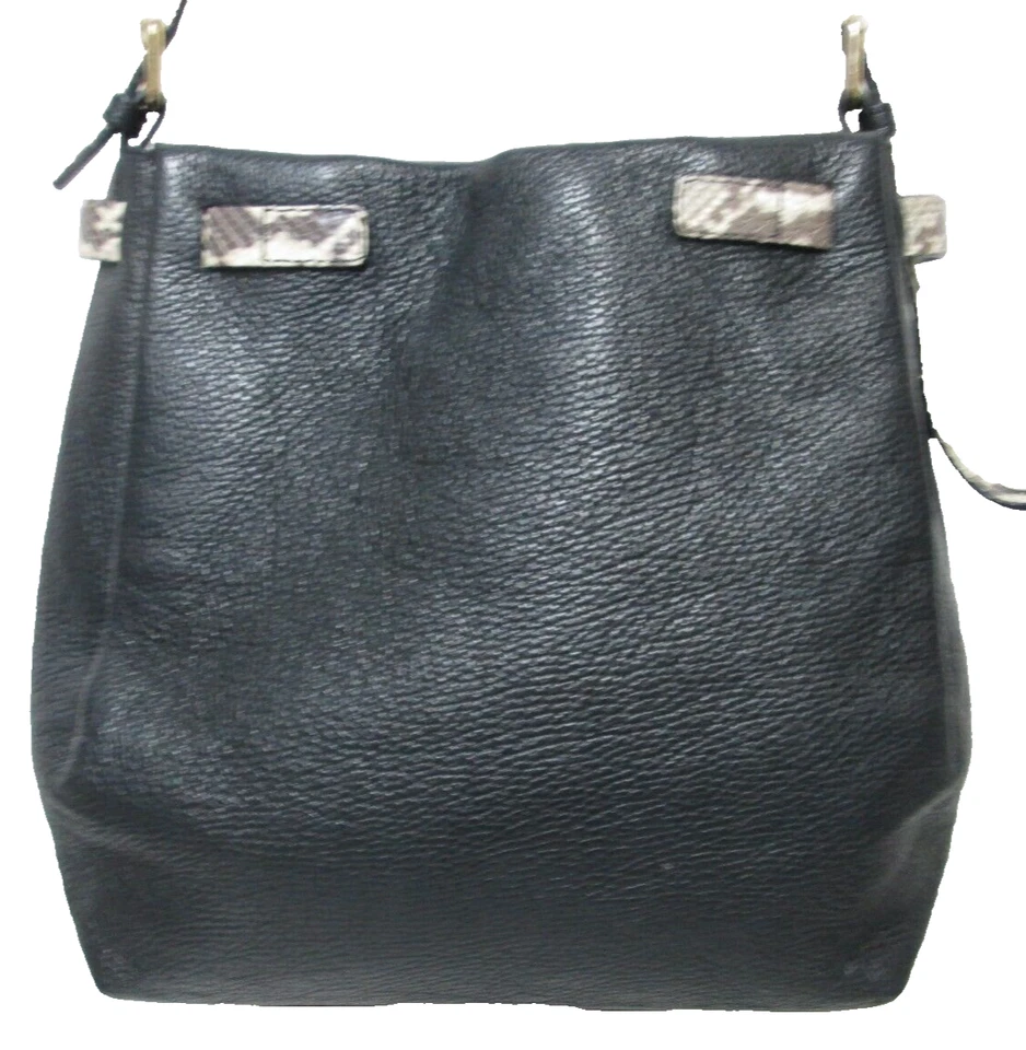 IACUCCI pebbled w/ snake Leather shoulder tote bag purse Italy black zip top - Image 3 of 4
