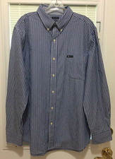 Chaps Men's Blue And White Striped Button Up Dress Size Large Shirt