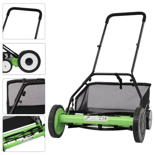 Manual Reel Lawn Mower, 12/14/16in,Ajustable Cutting/Handle Height Grass Catcher - Picture 1 of 48