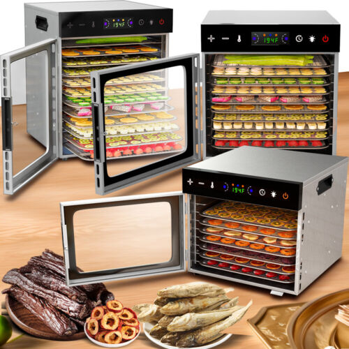 8/10/12 Trays Food Dehydrator Machine Stainless Steel 600W Jerky Fruit Drying