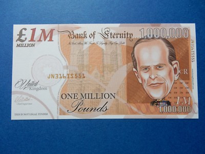 One Million Novelty Notes Duke of Edinburgh Fantasy Bill £1,000,000 England RIP