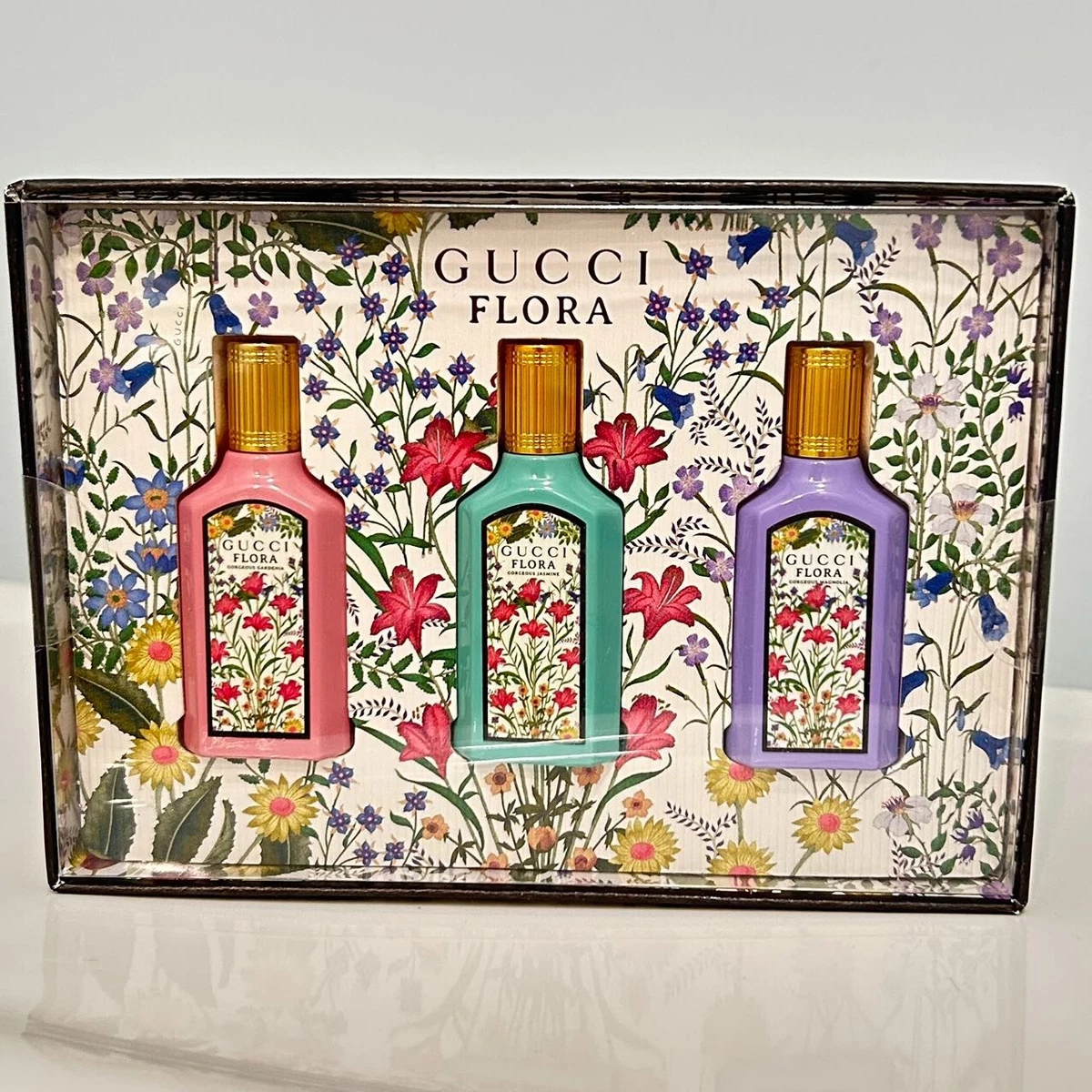 New Gucci 3PC Mini Flora Gorgeous Eau de Parfum Perfume Set Splash 0.16 oz 5 ml