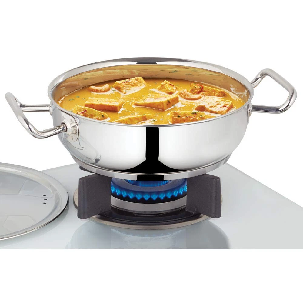 Borosil Stainless Steel Kadhai With Lid Induction Tri-ply Deep Kadhai 1.8 L
