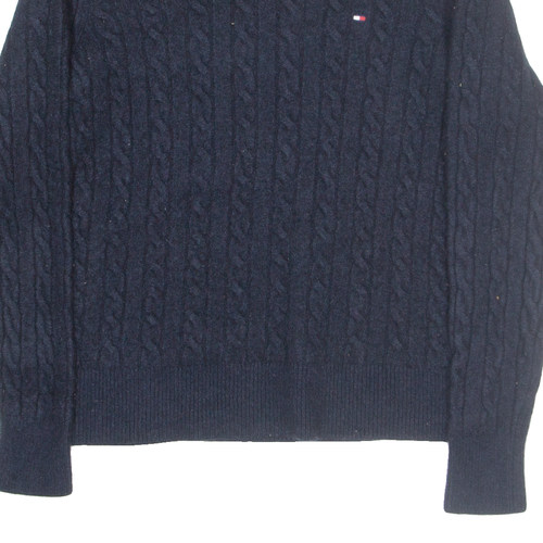 TOMMY HILFIGER Girls Jumper Blue V-Neck Cable Knit Wool L - Picture 5 of 6