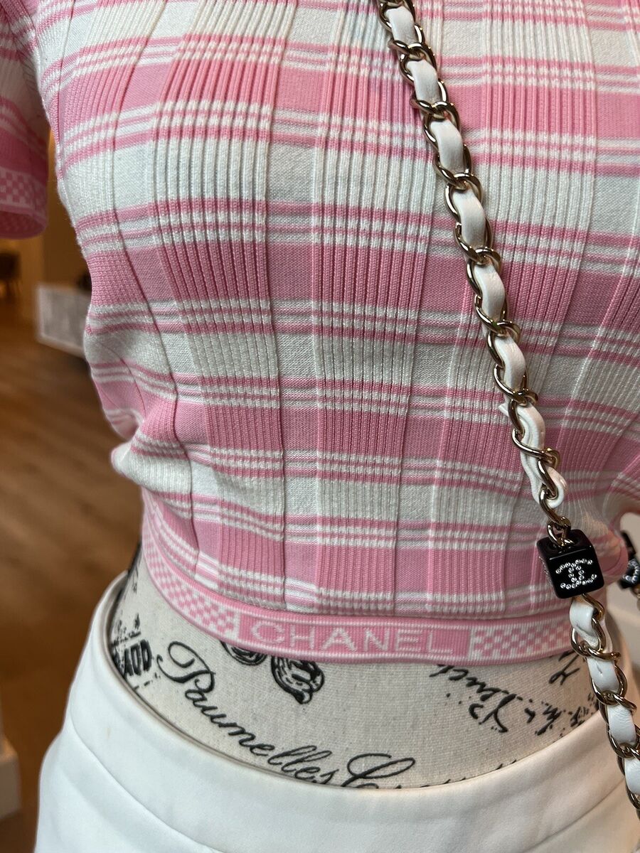 Chanel Crop Top Shirt 23C Collection In Pink/White Size 34 SOLD