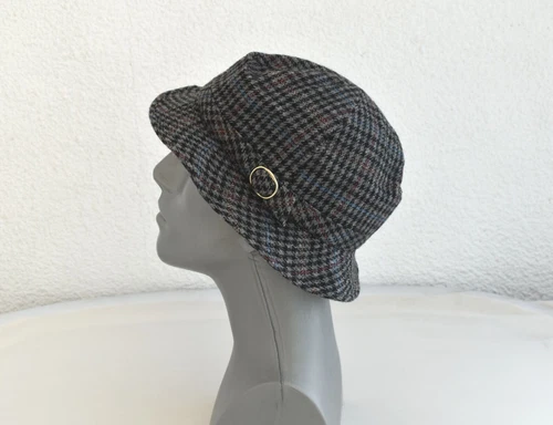 Vtg Kopfe Men's Bucket Hat Size 60 Houndstooth Gray Black Wool Germany