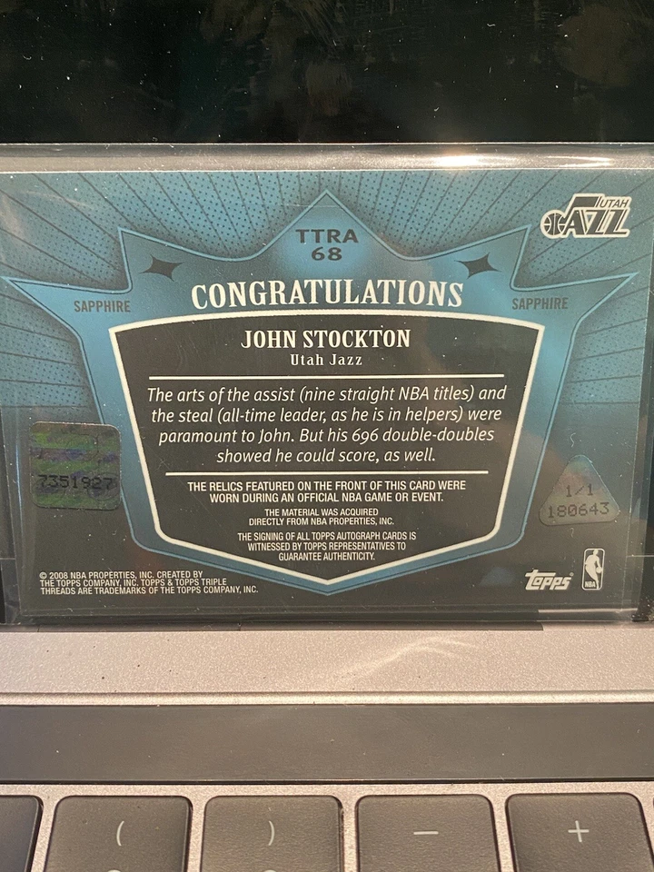 john stockton 1/1 triple threads jersey auto - Image 2 of 3