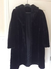 Ladies Black Faux Fur Coat Size Medium