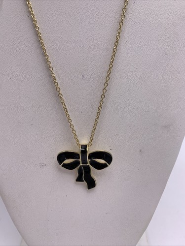 NWOT BROOKS BROTHERS BLACK ENAMEL HOLIDAY BOW NECKLACE & STUD EARRINGS X900 - Picture 2 of 5