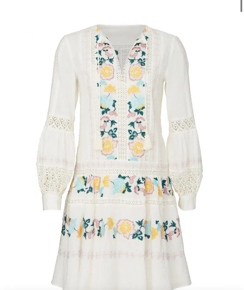Tory Burch mini abito tunica hippie boho ricamato donna taglia large