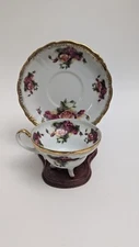 Vintage China Tri- Footed Cup & Saucer Set- Pink Roses W/Gold Flare Trim-Japan