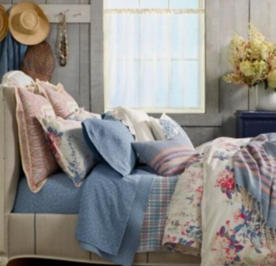 Ralph Lauren Hither Linen Throw Blanket - Blue Embroidered 54X72