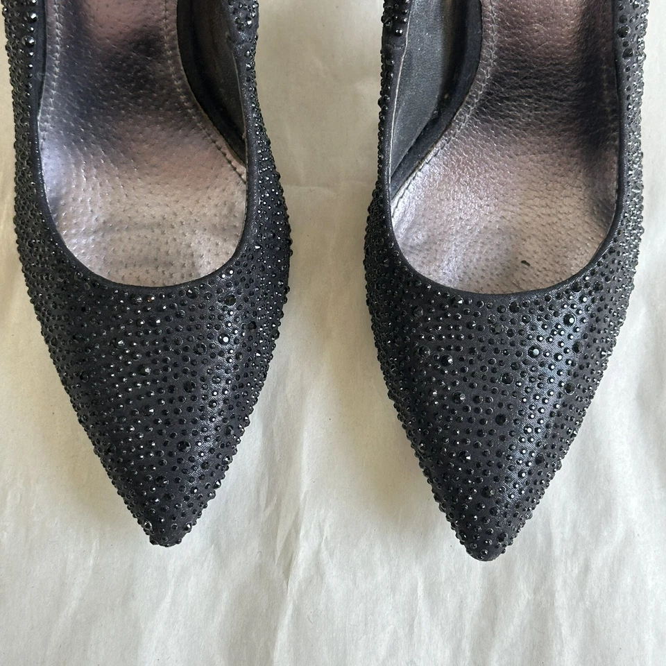 Bombas de strass preto tamanho 10 cristal preto salto alto formal stiletto brilho - Imagem 4 de 4