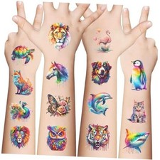 10 Sheets Animals Temporary Tattoos for Kids, Cool Birthday Watercolor Animals