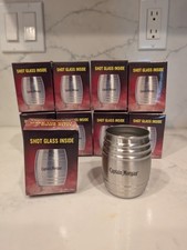 CAPTAIN MORGAN SPICED RUM Alcohol ALUMINUM Barrel SHOT GLASSES Lot Of 9
