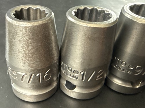 VINTAGE PROTO TOOLS 12pc 1/2” DR IMPACT SAE 12pt SOCKET SET 7/16” - 1-1/8” RUST - Picture 13 of 24