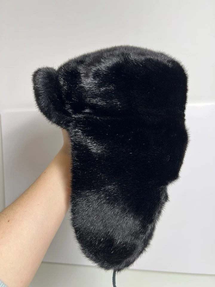 Trapper Hat Black Faux Fur Women's Vintage Made in France Foto 2 de 4