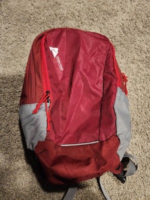 Ozark Trail Red Gray Hiking Daypack Backpack Polyester Padded Straps Pockets
