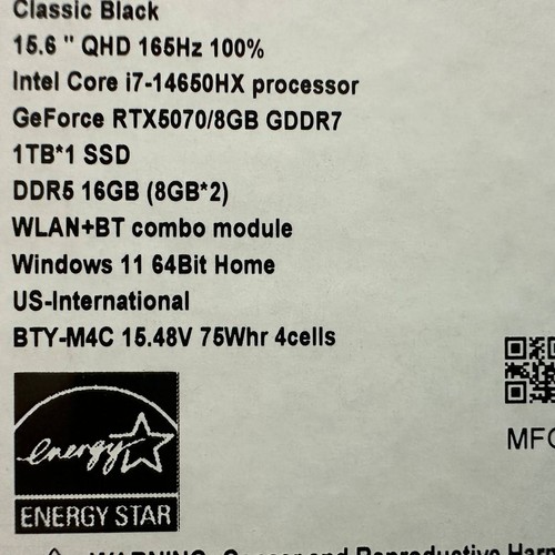 MSI Katana 15 HX QHD 1440p Nvidia RTX 5070 Intel i7-14650HX 16 GB RAM 1 TB SSD nuovo - Foto 2 di 7