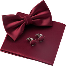 Mens Pre-Tied Bow Tie Set with Pocket Square Cufflinks Formal Wedding Tuxedo