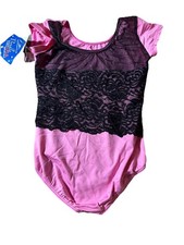 Motionwear Girls Pink Lace Short Sleeve Dance Leotard Style 1631 Size MC