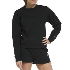 Champion Women's Powerblend Relaxed Crewneck Sweatshirt Script Size Small Black