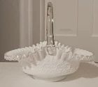 Vintage MCM Fenton Milk Glass White Silvercrest Spanish Lace Basket