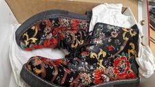 Rieker Floral Print Suede Ankle Boots with Gold Accents Size 41 UK 7.5 VGC Boxed