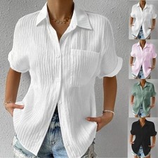 Women Button Down Tops Summer Ladies Tunic Shirts Short Sleeve Blouse Plus Size