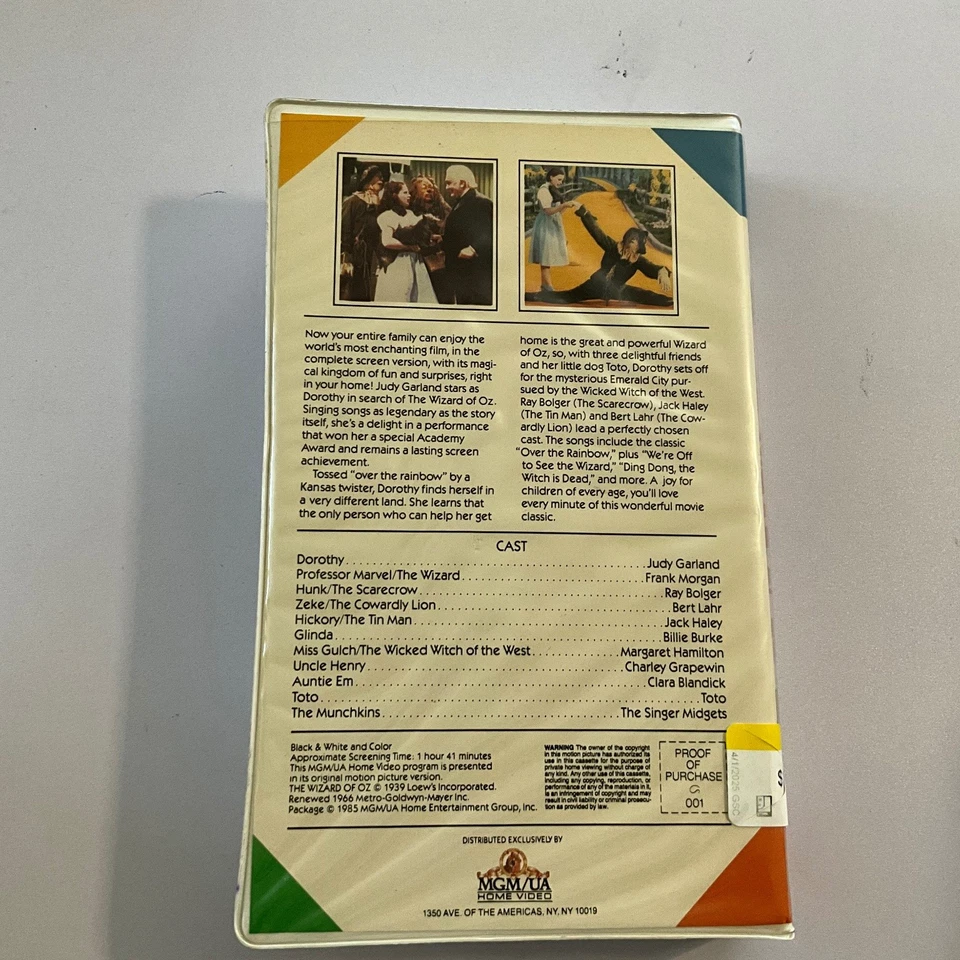 The Wizard of Oz VHS 1985 Family Original Release MGM/UA Home VIDEOPHONIC SOUND Foto 2 de 2