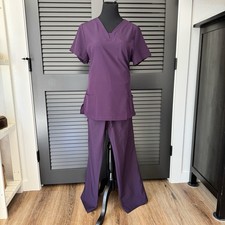 COZYFIT V-Neck Scrub Top Straight Leg Pants Set with 9 Pockets MED Deep purple