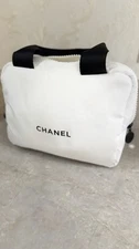 Chanel White Padded Cosmetic Bag with Top Handles and Zip Closure