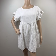 Billabong Women’s White Ruffle Sleeve Baby Doll Dress Size M Boho Textured Beach
