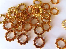 36 Swarovski Rhinestone in circle brass settings 14mm topaz.