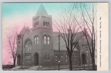 c1912 Macon Missouri Hand Colored Postcard Cumberland Pres. Church Duplex Cancel