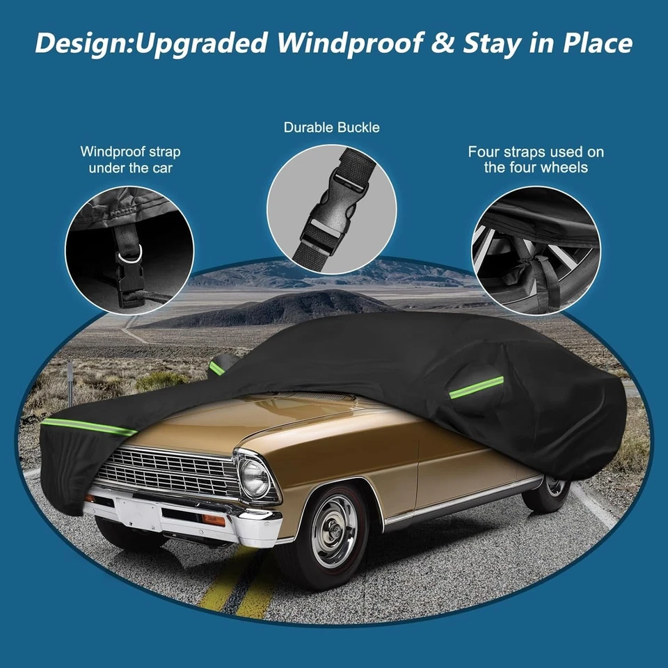 Waterproof Car Covers for Chevy Nova 1962-1974 Windproof Heavy Duty All Weather Foto 3 de 4