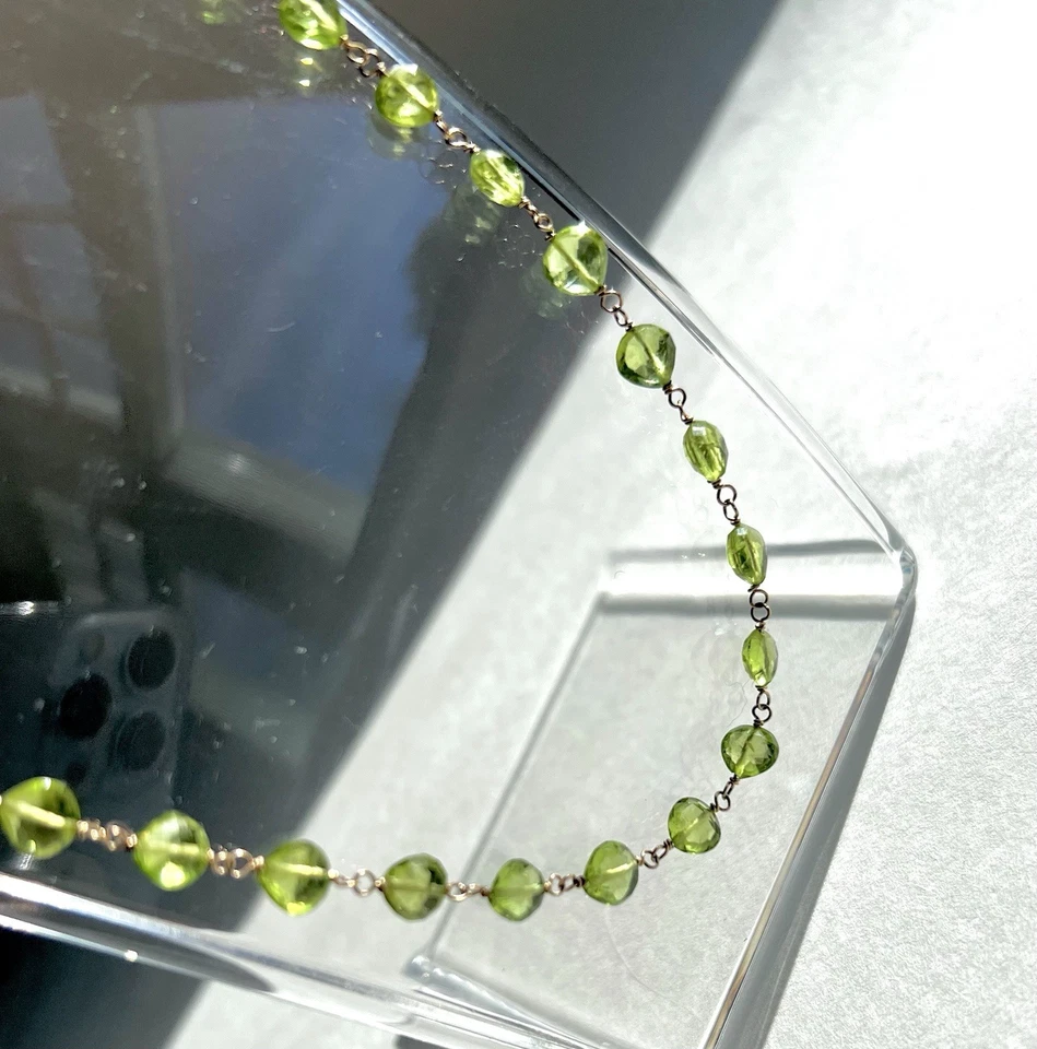 Peridot Hearts Necklace - Gold Wire Wrap Chain - Handmade - 21” - NEW - Image 2 of 4