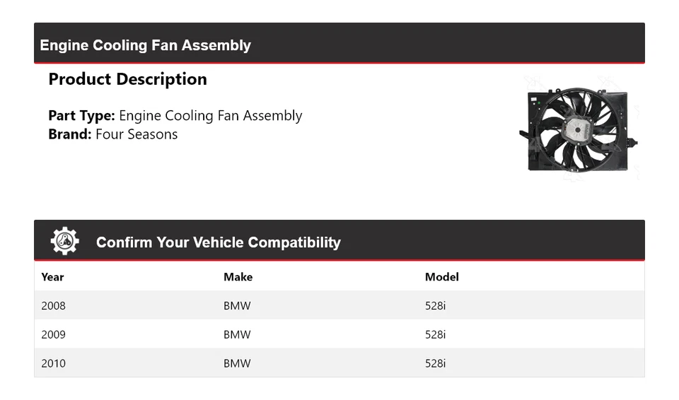 Conjunto de ventilador de refrigeración del motor BMW 528i 2008-2010 4 estaciones 2009 Foto 2 de 4