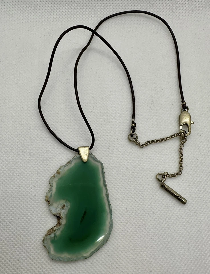 Kenneth Cole зеленый агат кожаный шнур латуни тон ожерелье - богемное модный! - Изображение 4 из 4