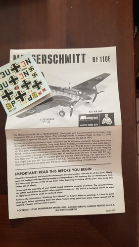 MONOGRAM 1/72 Bf 110E-1 MESSERSCHMITT AEREO DA GUERRA KIT VINTAGE - Foto 6 di 10