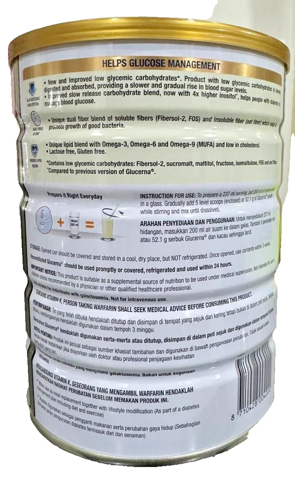 Glucerna Leche en Polvo Triple Cuidado Nutrición para Diabéticos Vainilla 800g - 2 Latas Foto 3 de 4