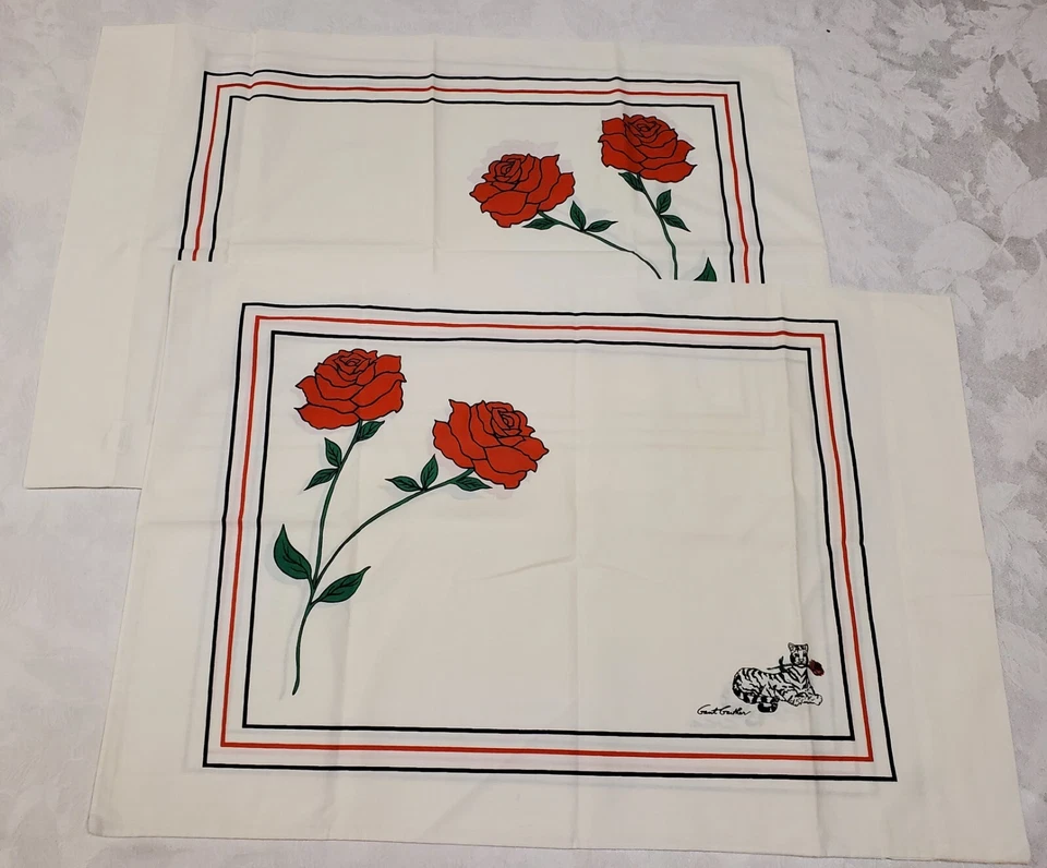 Juego de sábanas vintage Stevens Utica - Gant Gaither blanco ojos azules tigre rosa RARO Foto 2 de 4