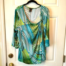 Nue Options Women's Size 1X Blue Green Swirl pattern Top made in the USA Mar293
